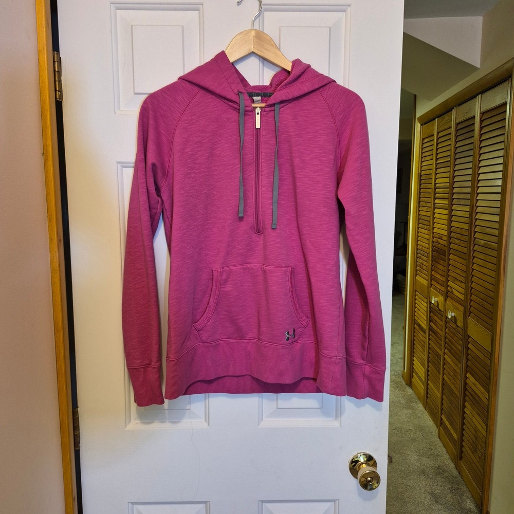 Under Armour Womens ColdGear Pink Heathered 1/4 Zip Hoodie Sweatshirt‎ Large